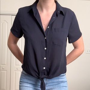 J Crew Mercantile Black Tie Front Button Up